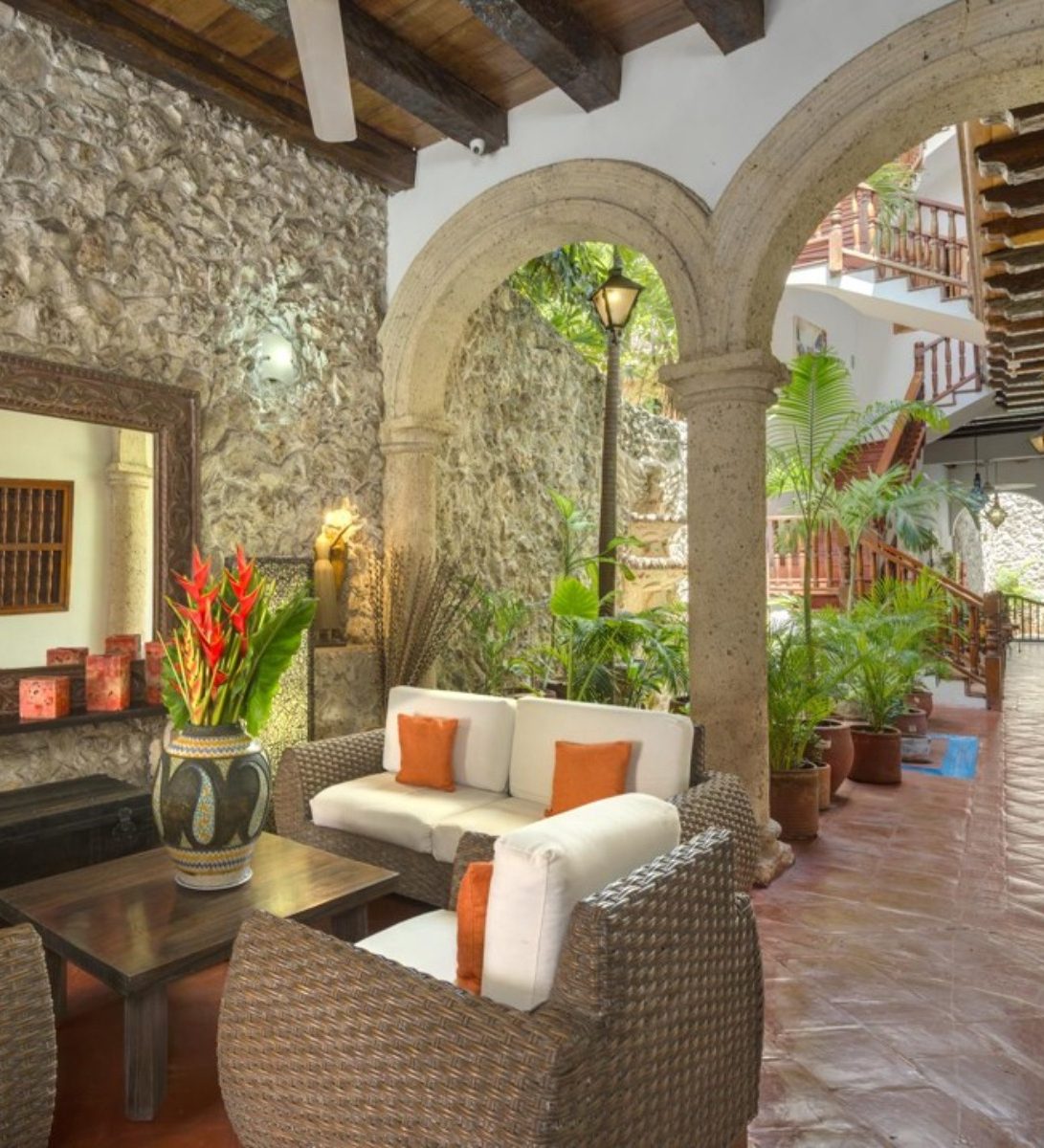 Rondreis Colombia, Cartagena, Casa del Curato, lobby Rondreis Colombia, Cartagena, Casa del Curato, lobby