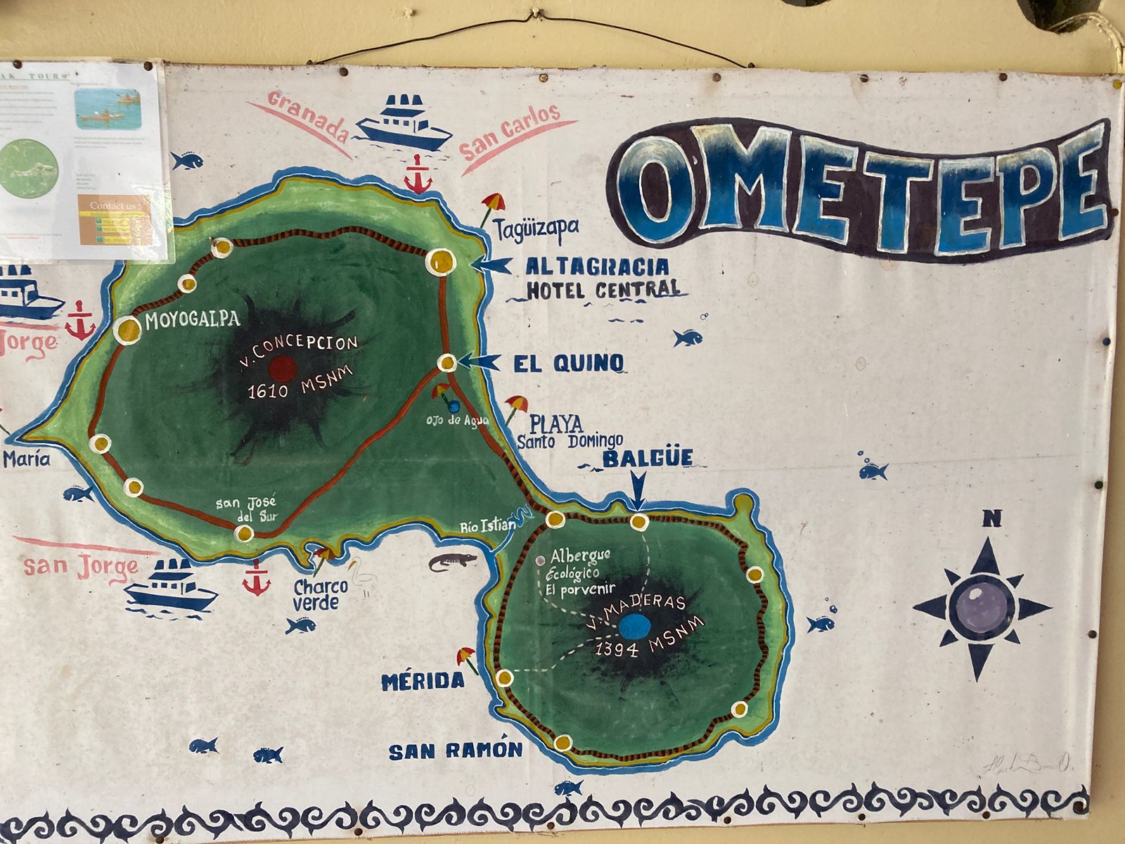 Rondreis Nicaragua, Ometepe Island, excursie beklim Maderas vulkaan, informatiebord